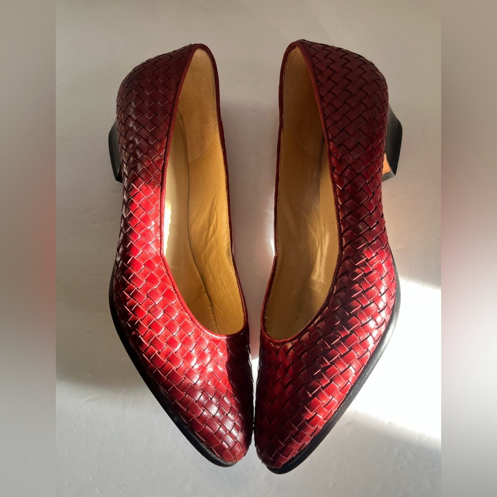 COLE HAAN Cognac tan leather woven slip on Handmade in Italy - Picture 2 of 8